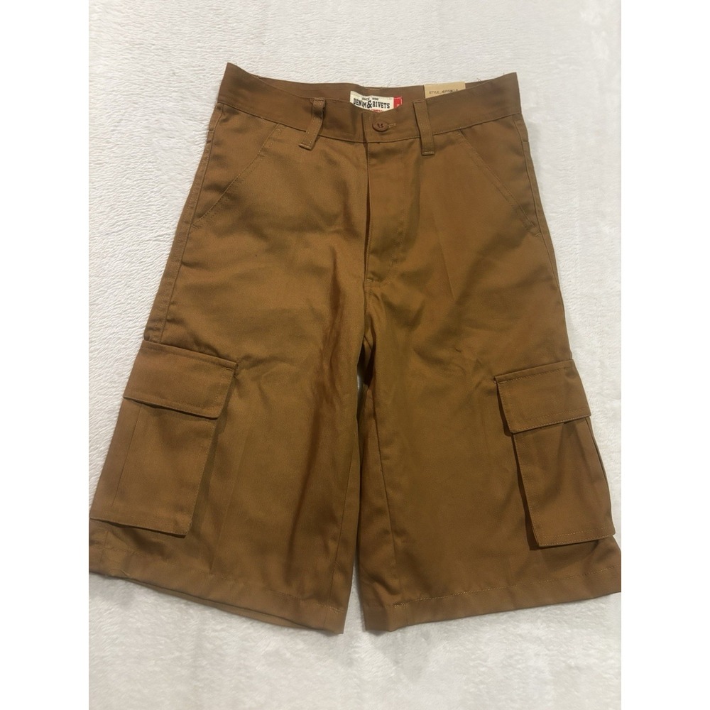 NEW Denim & Rivets Shorts Youth Boys Size 8 Dark Khaki Cargo Drawstring Bronze